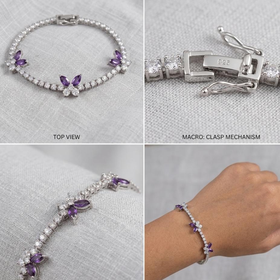 Melaurica | Purple Zircon Floral Bracelet for Women