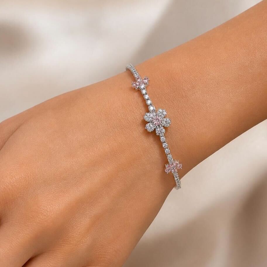 Pink White Butterfly Zircon Bracelet