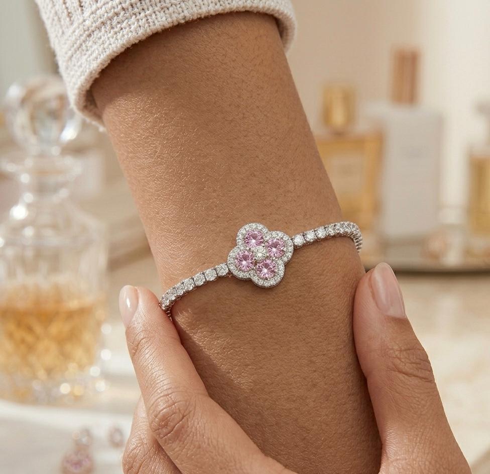 Silver-Tone Pink Zircon Bracelet | Melaurica