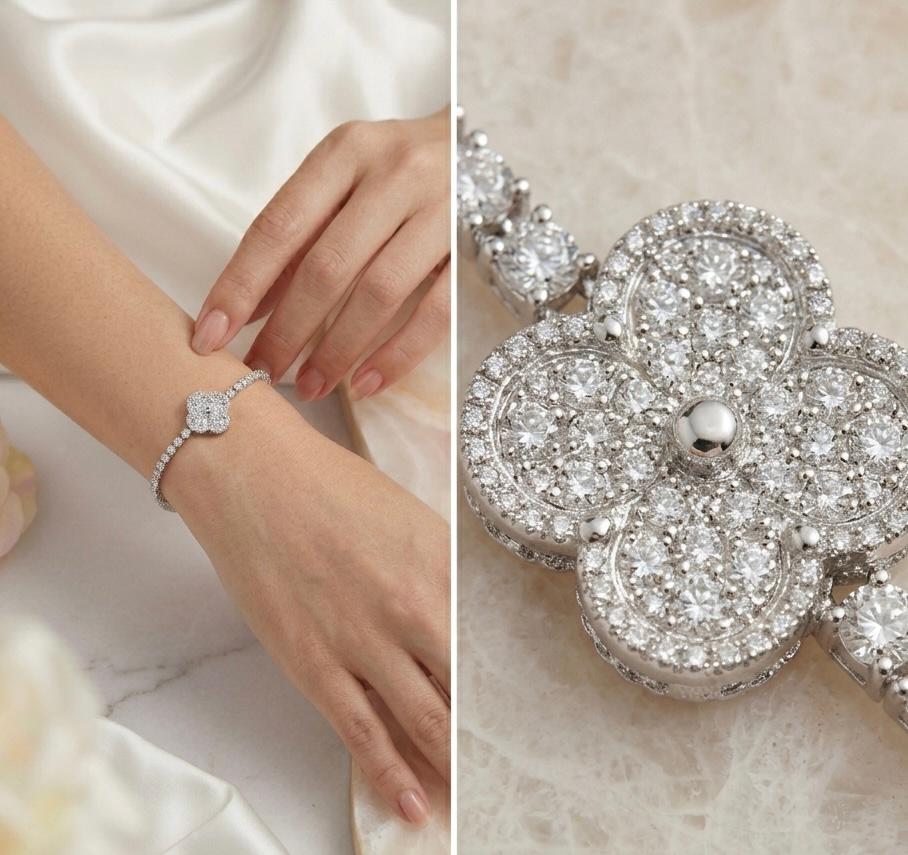 Silver Zircon Clover Flower Bracelet | Melaurica