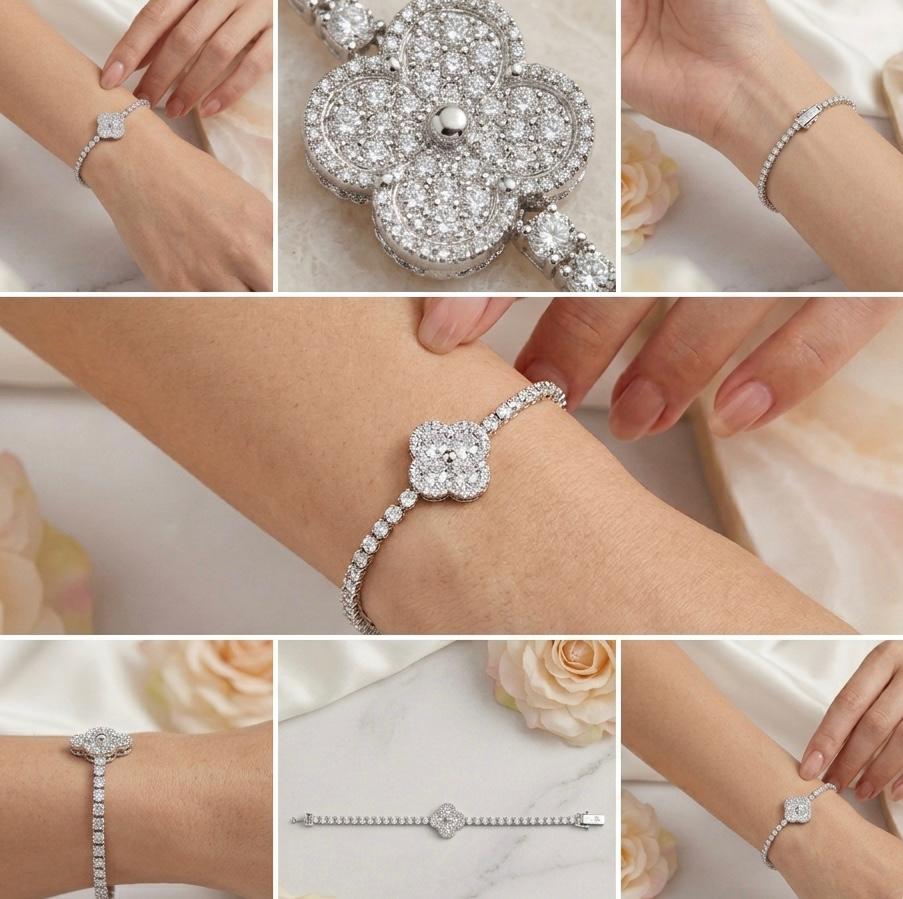 Silver Zircon Clover Flower Bracelet | Melaurica