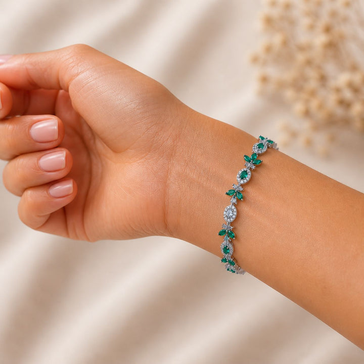 Green Zircon Leaf Bracelet for Women | Melaurica