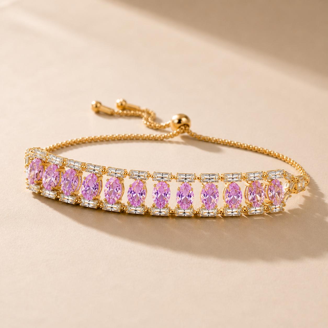 Pink Zircon Teardrop Bracelet for Women | Melaurica