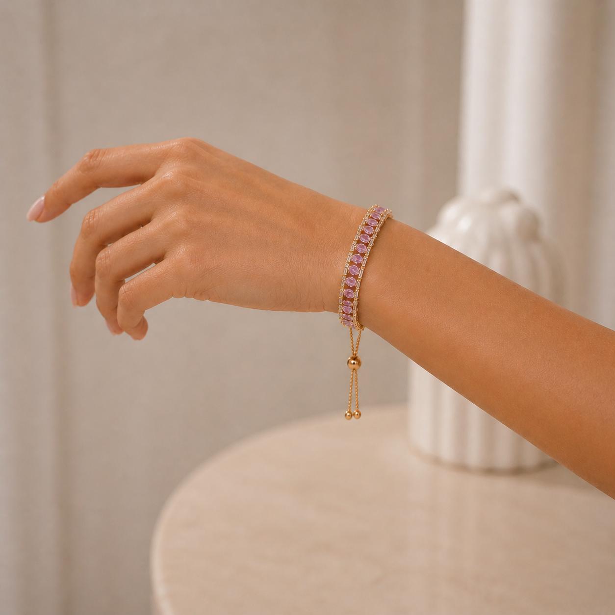 Pink Zircon Teardrop Bracelet for Women | Melaurica