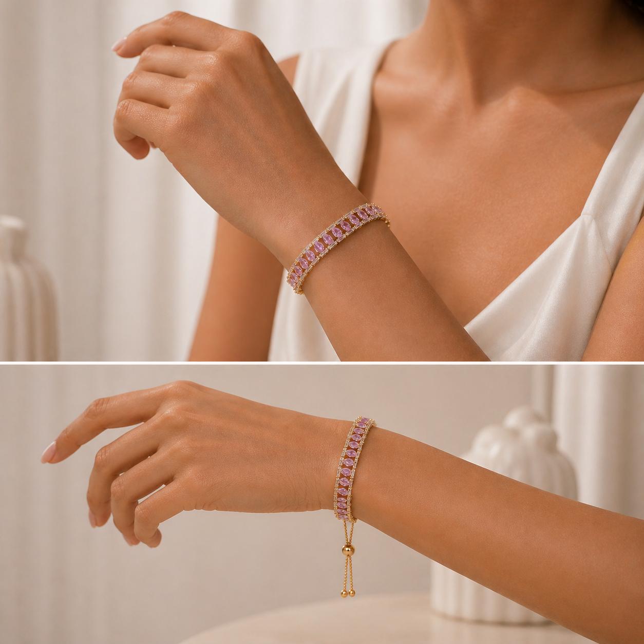 Pink Zircon Teardrop Bracelet for Women | Melaurica