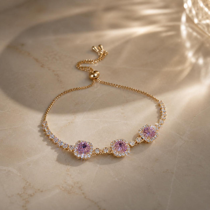 Gold-Tone Pink Zircon Bracelet for Women | Melaurica