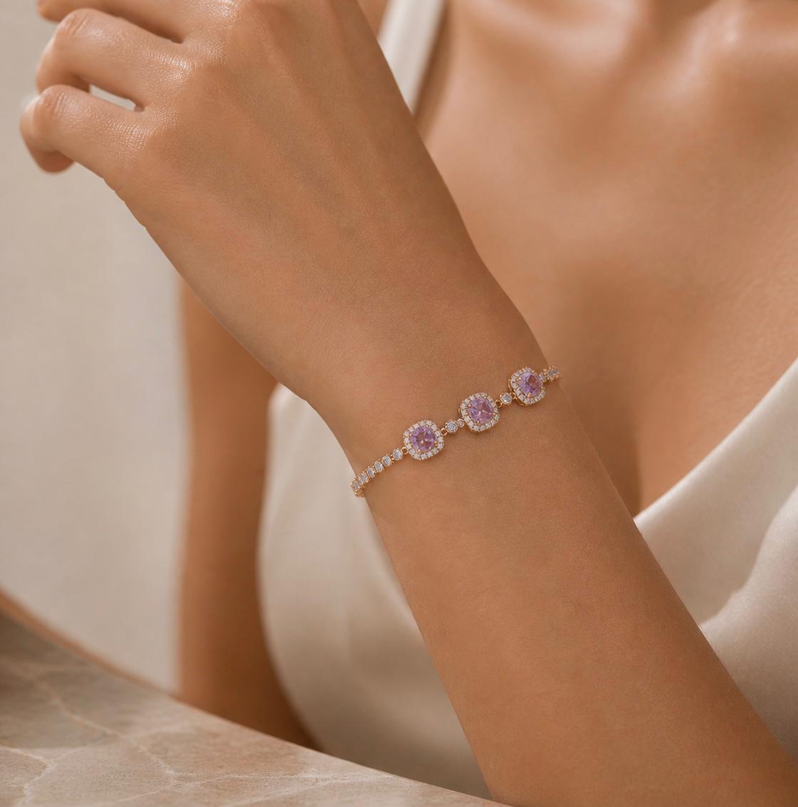 Gold-Tone Pink Zircon Bracelet for Women | Melaurica