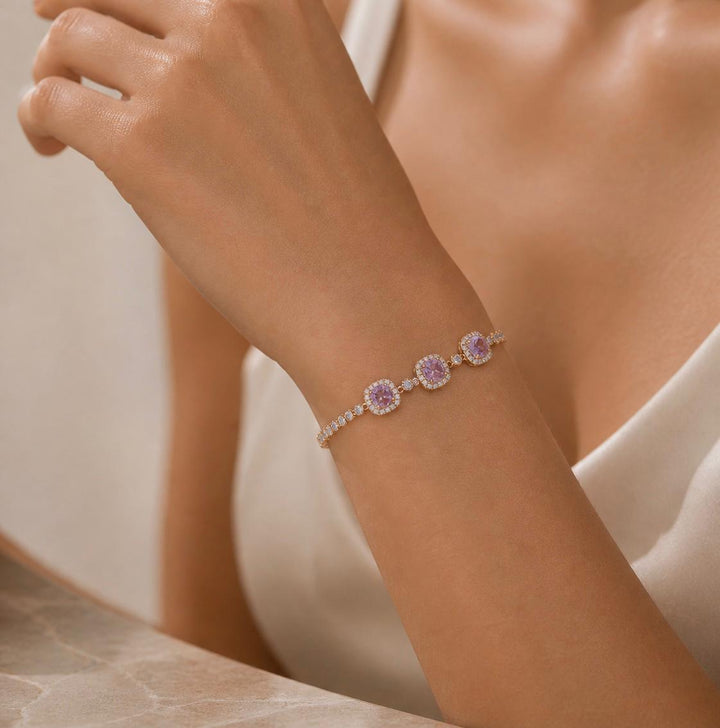 Gold-Tone Pink Zircon Bracelet for Women | Melaurica