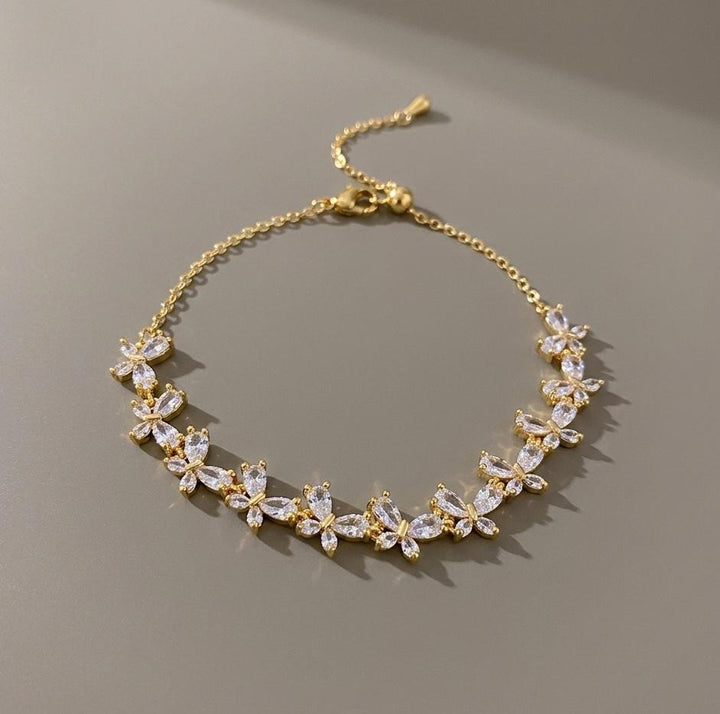 Gold-Tone Zircon Floral Bracelet | Melaurica