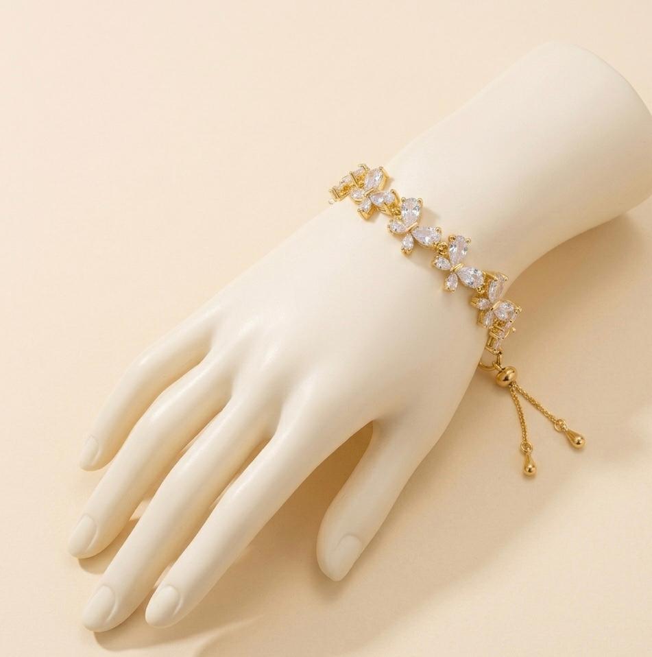 Gold-Tone Zircon Floral Bracelet | Melaurica