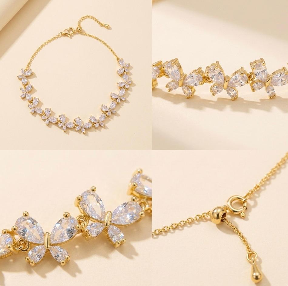 Gold-Tone Zircon Floral Bracelet | Melaurica