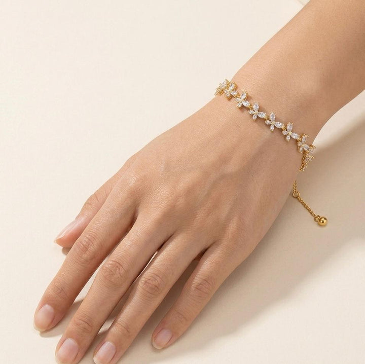 Gold-Tone Zircon Floral Bracelet | Melaurica
