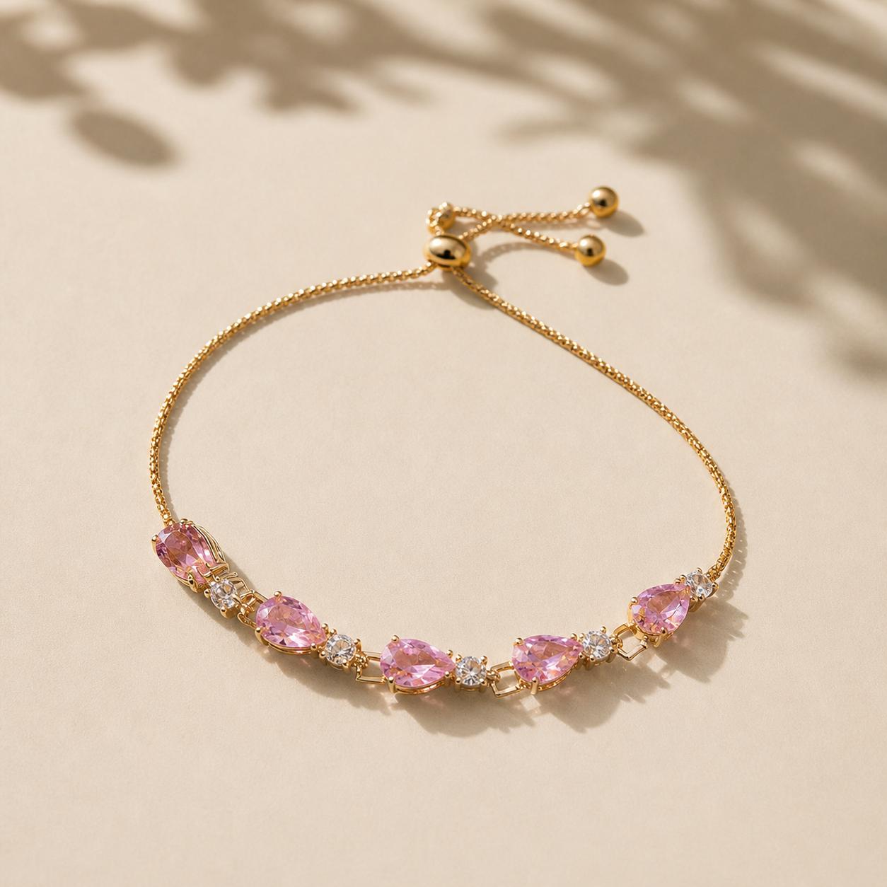Gold-Tone Pink Teardrop Bracelet | Melaurica