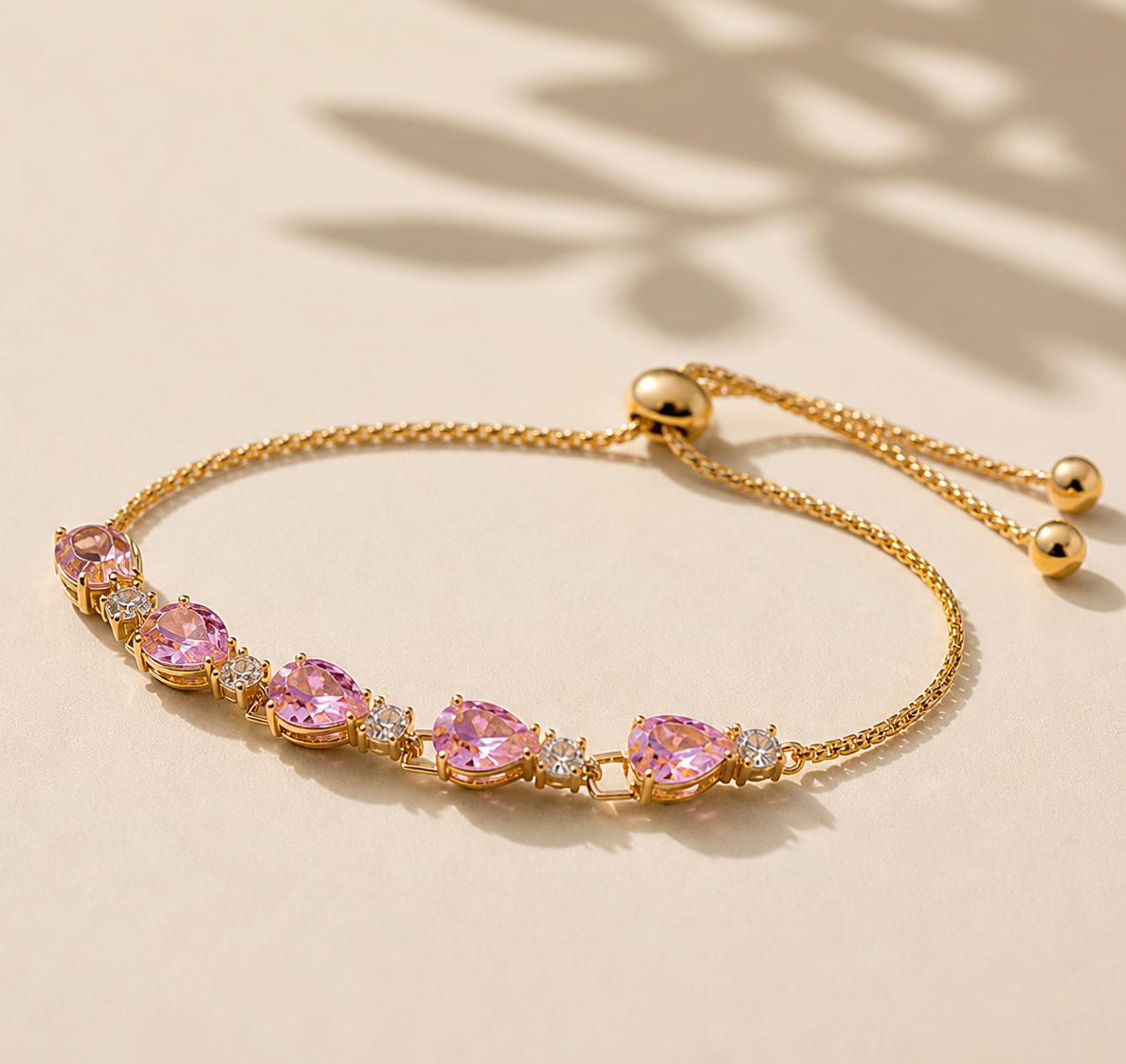 Gold-Tone Pink Teardrop Bracelet | Melaurica