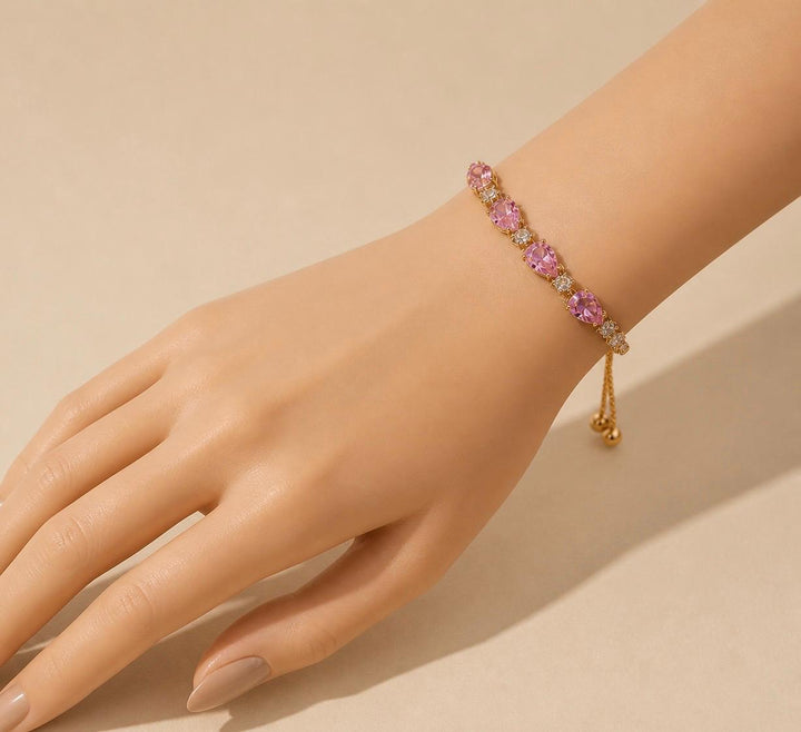 Gold-Tone Pink Marquise Bracelet | Melaurica