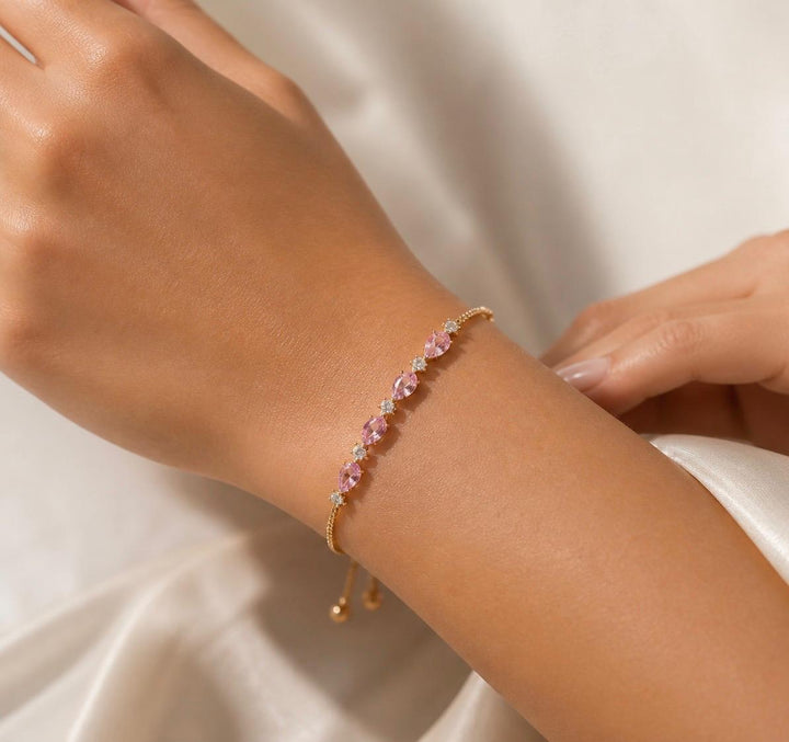 Gold-Tone Pink Teardrop Bracelet | Melaurica