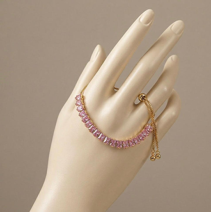 Gold-Tone Pink Baguette Bracelet | Melaurica