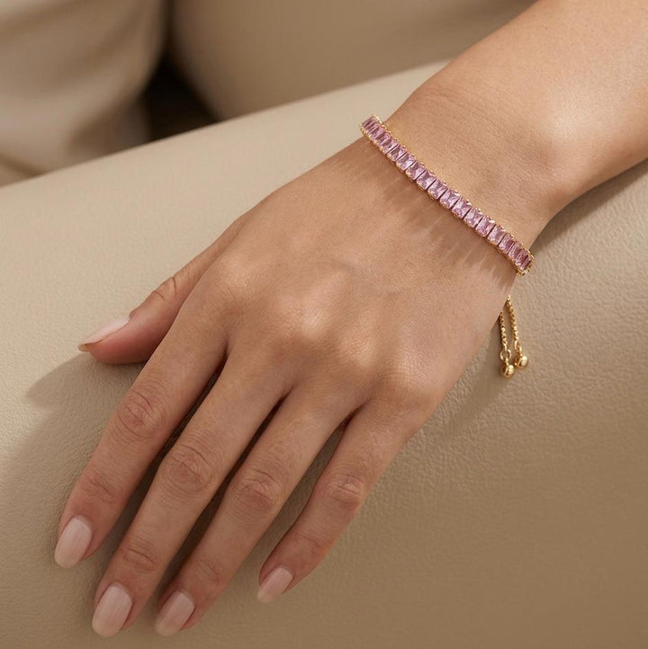 Gold-Tone Pink Baguette Bracelet | Melaurica
