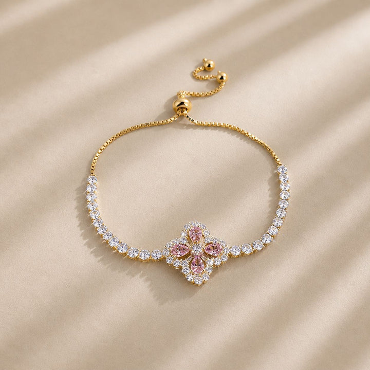 Melaurica Gold-Tone Pink Flower Bracelet