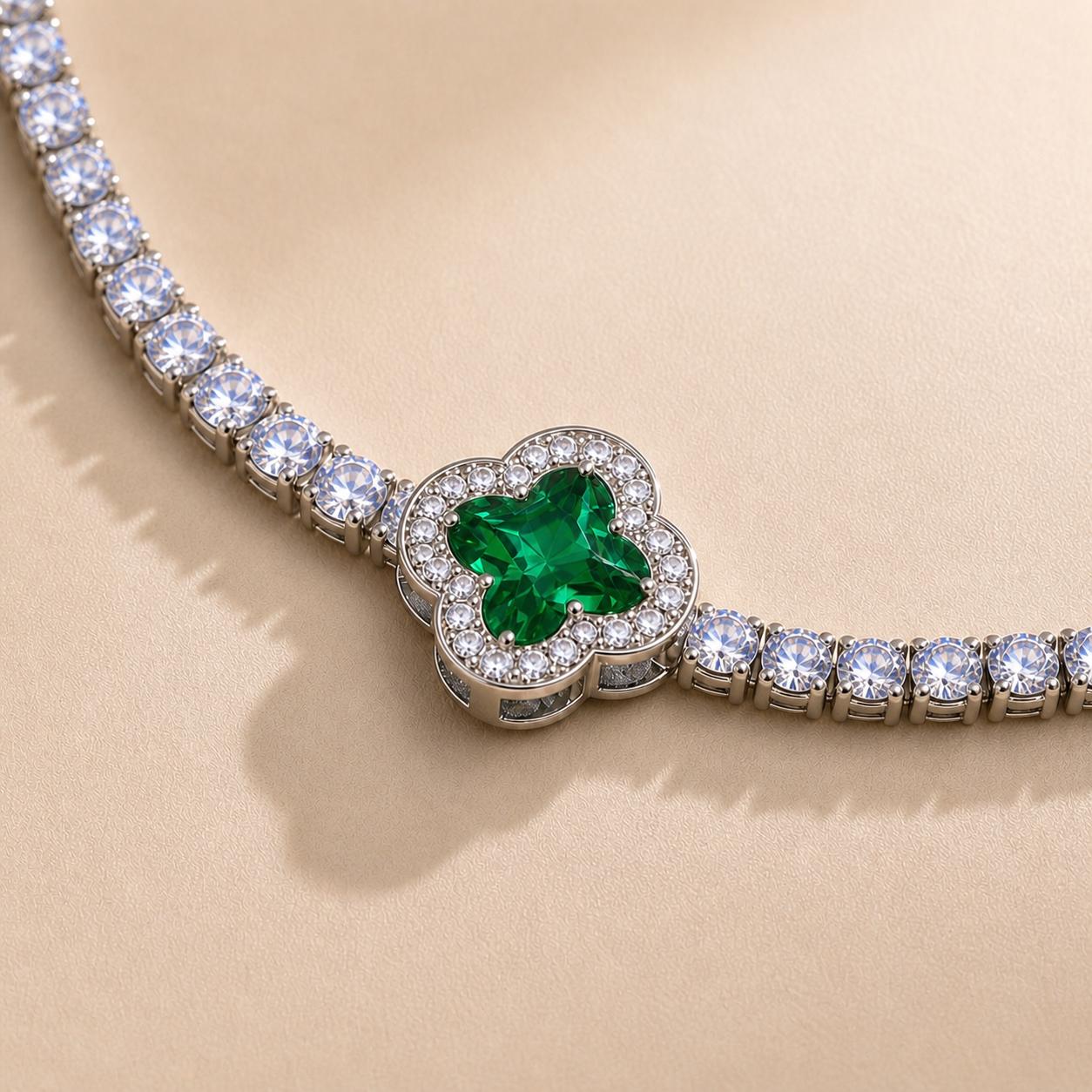 Melaurica Silver Green Zircon Floral Bracelet