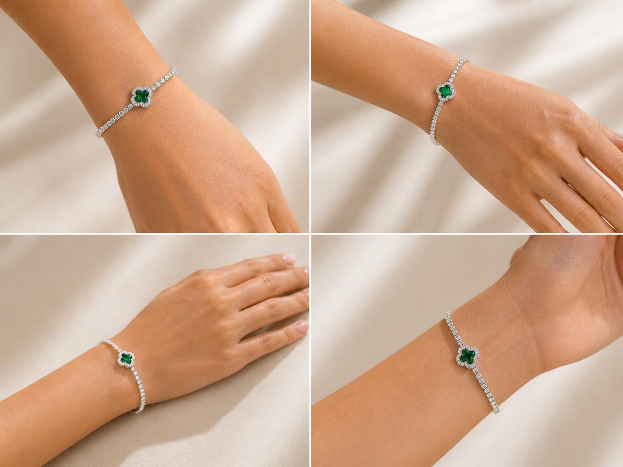 Melaurica Silver Green Zircon Floral Bracelet