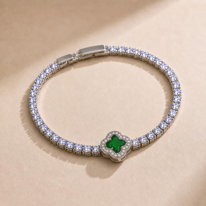 Melaurica Silver Green Zircon Floral Bracelet