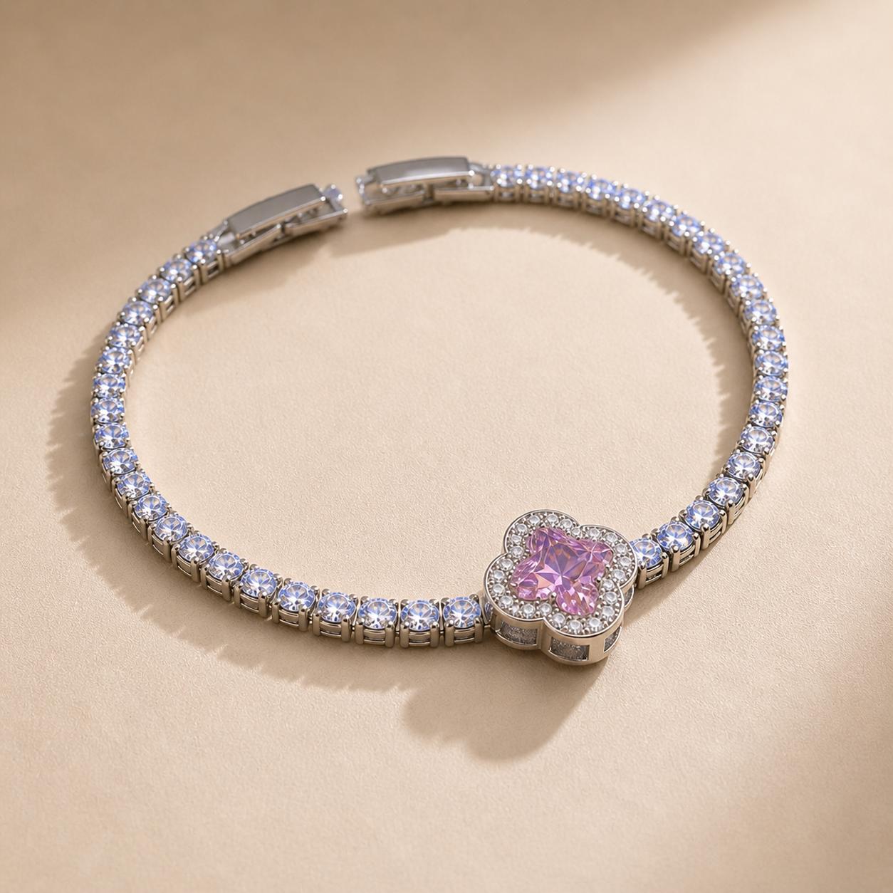 Melaurica Silver Pink Zircon floral Bracelet