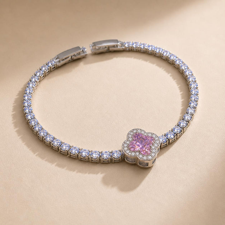 Melaurica Silver Pink Zircon floral Bracelet