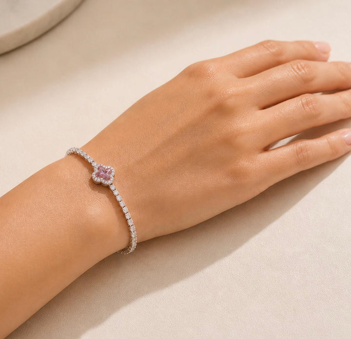 Melaurica Silver Pink Zircon floral Bracelet