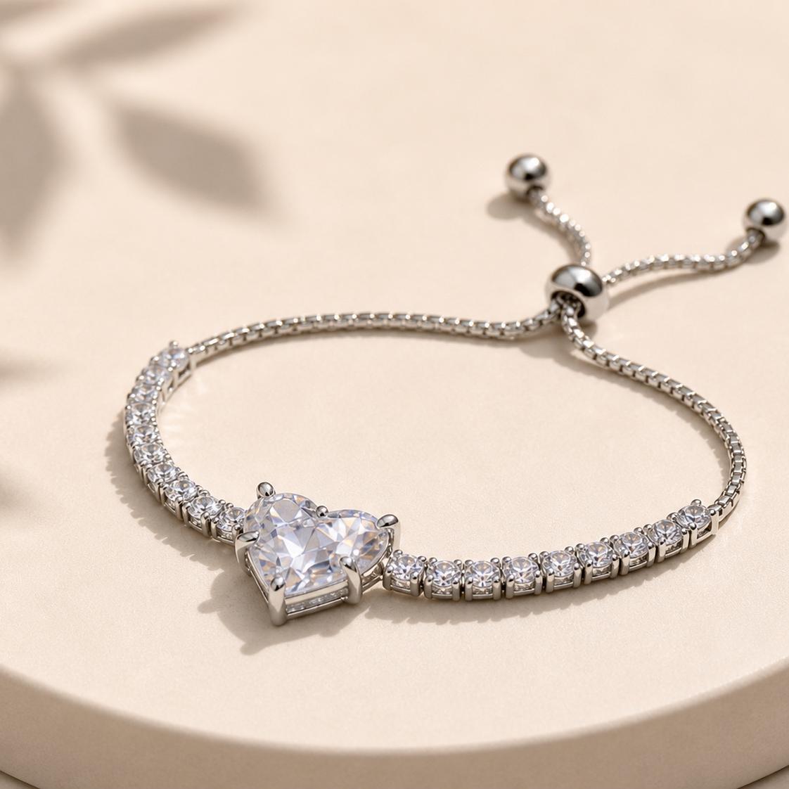 Melaurica Silver-Tone White Heart Bracelet