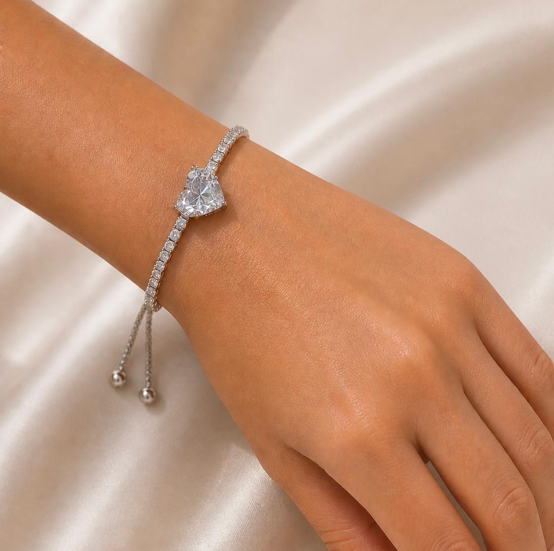 Melaurica Silver-Tone White Heart Bracelet