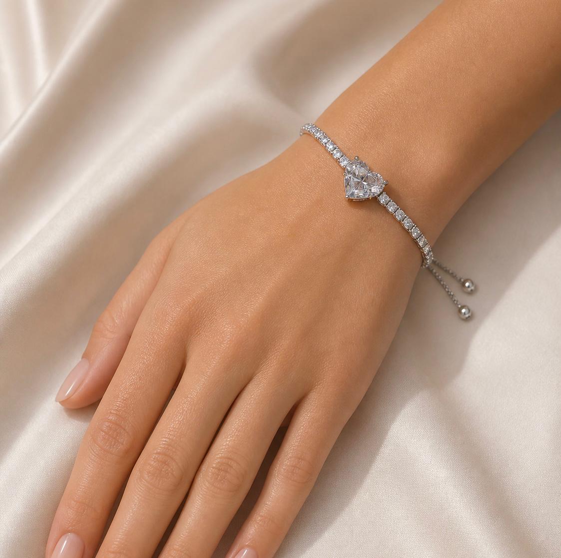 Melaurica Silver-Tone White Heart Bracelet