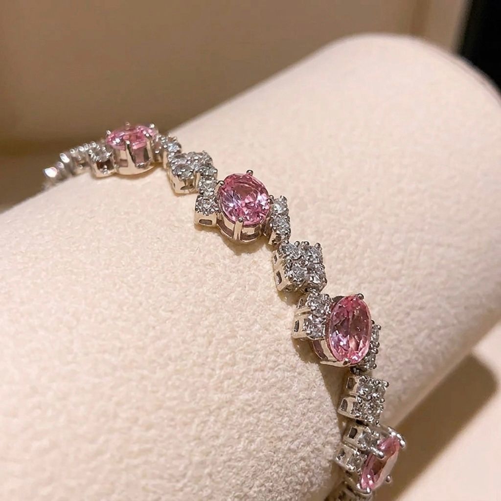 Melaurica Silver Pink Oval Zircon Bracelet