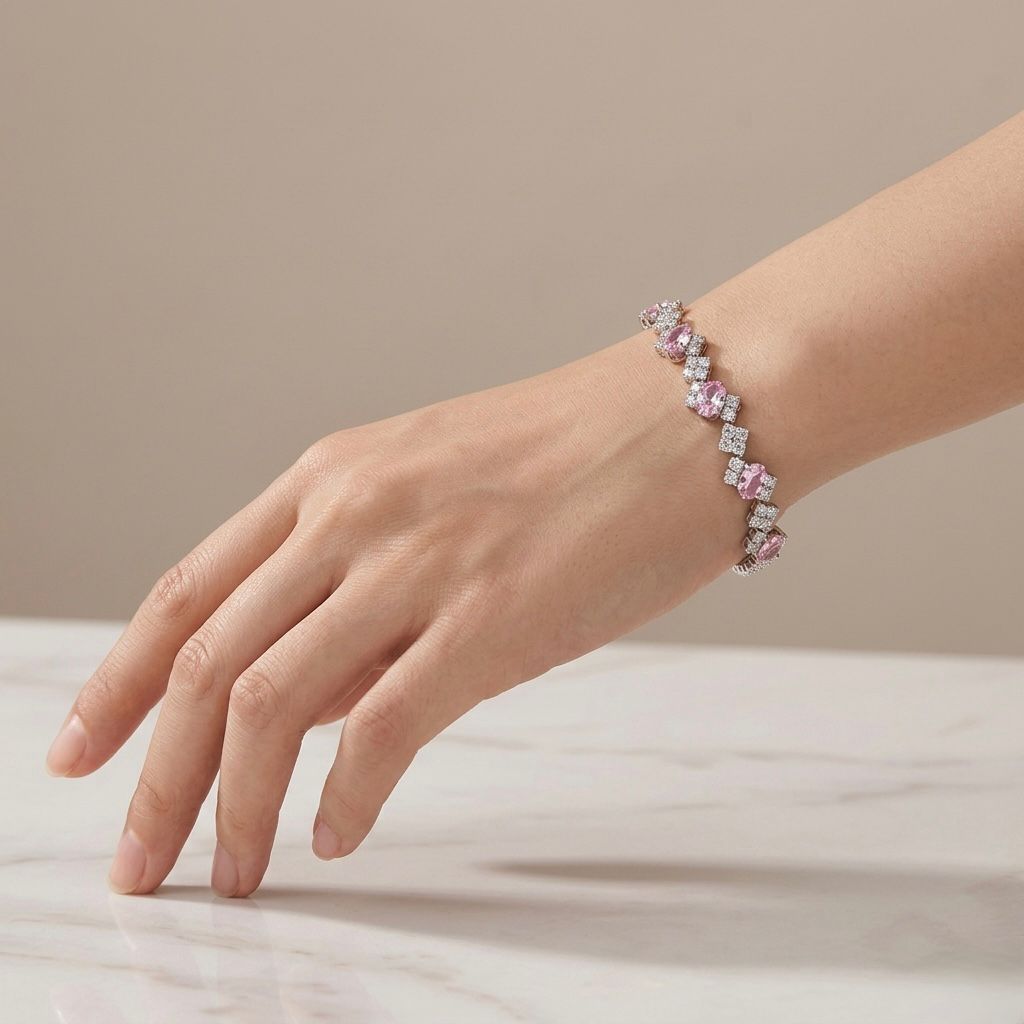 Melaurica Silver Pink Oval Zircon Bracelet