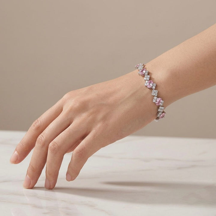Melaurica Silver Pink Oval Zircon Bracelet