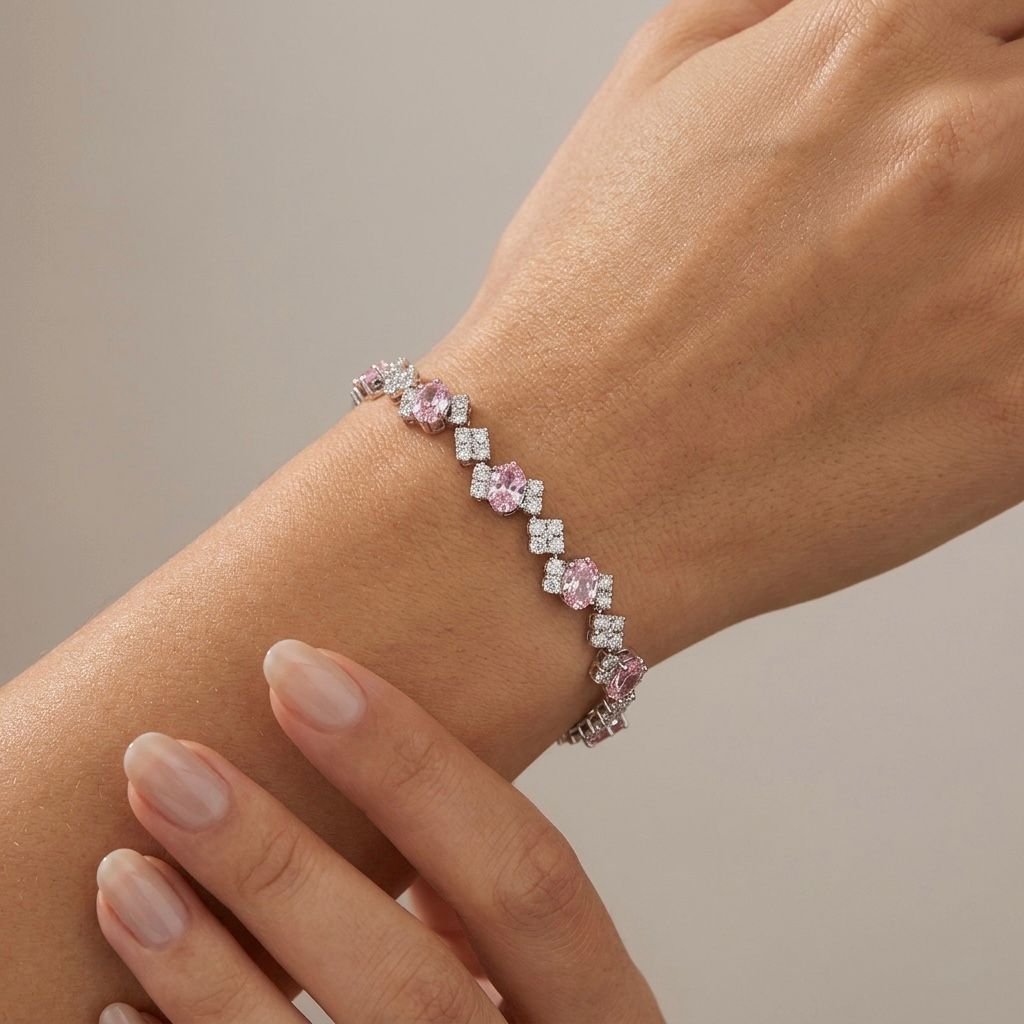 Melaurica Silver Pink Oval Zircon Bracelet