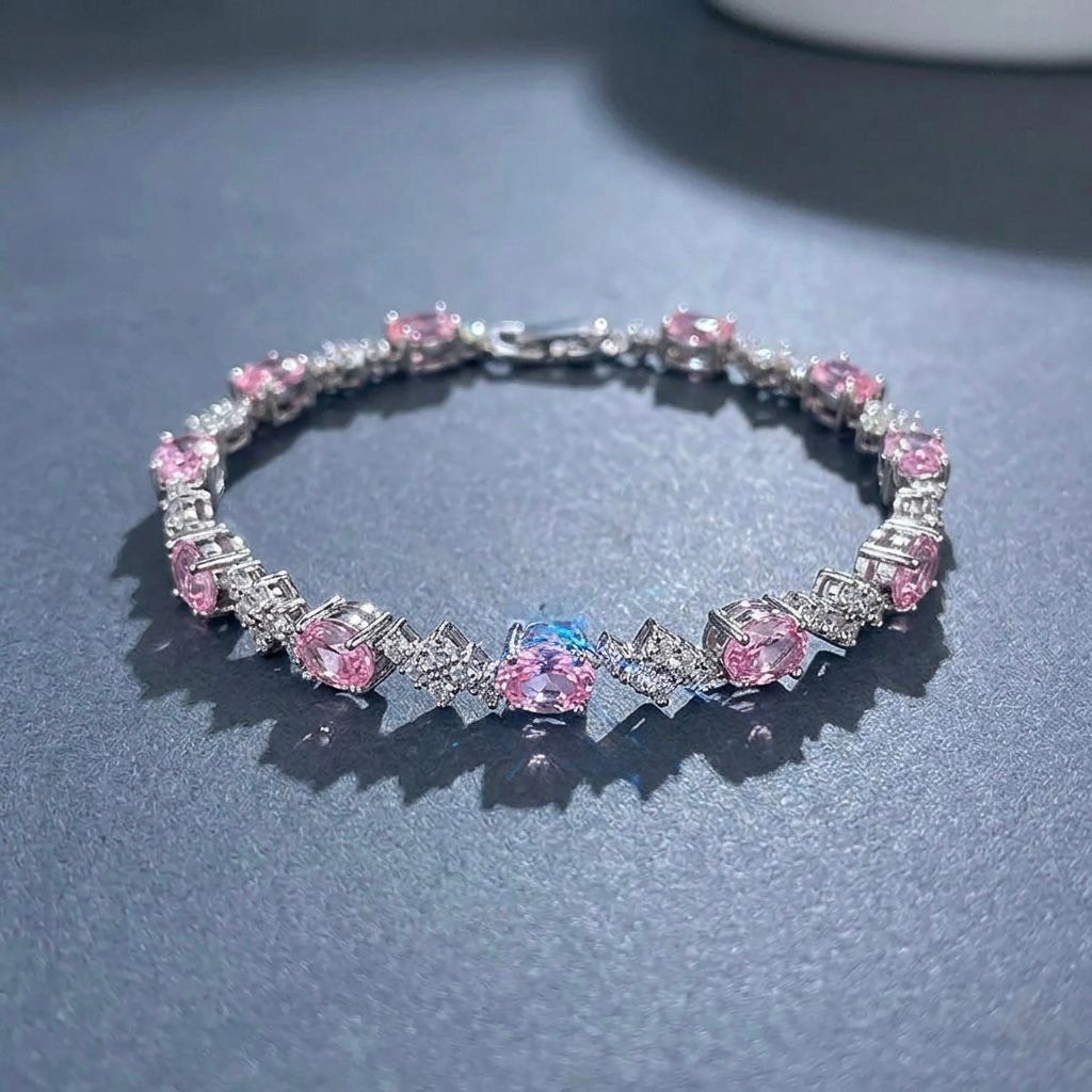 Melaurica Silver Pink Oval Zircon Bracelet
