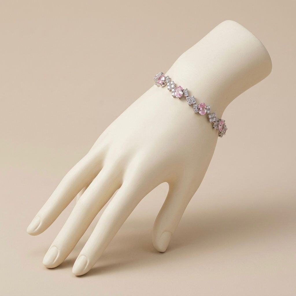 Melaurica Silver Pink Oval Zircon Bracelet