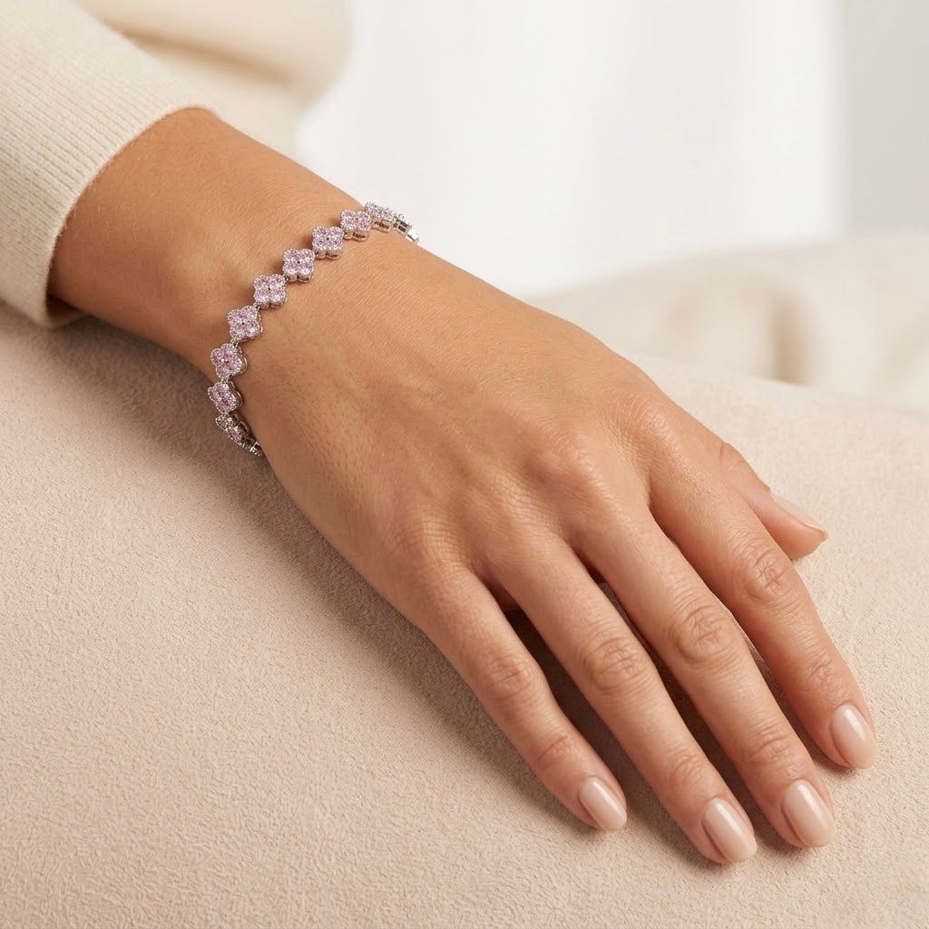 Melaurica Elegant Pink Flower Zircon Bracelet
