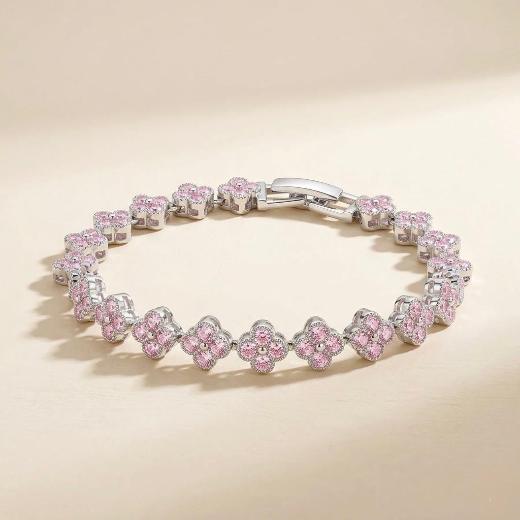 Melaurica Elegant Pink Flower Zircon Bracelet