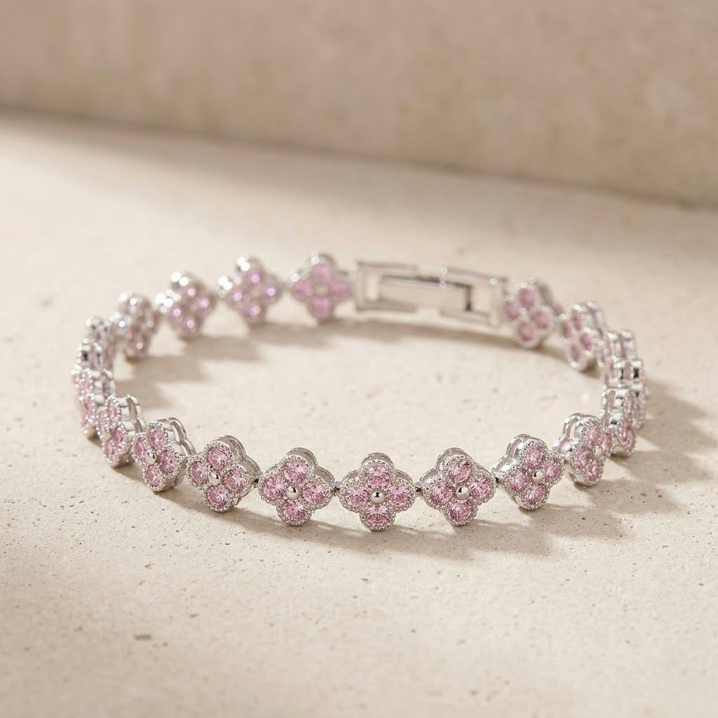 Melaurica Elegant Pink Flower Zircon Bracelet