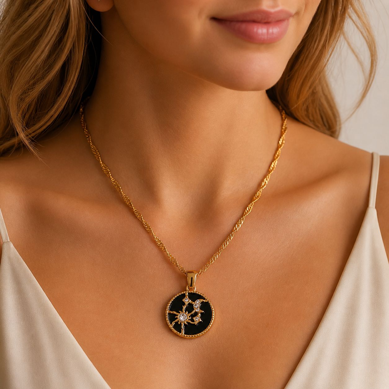 Melaurica Wired Round Shell Necklace - Black Shell