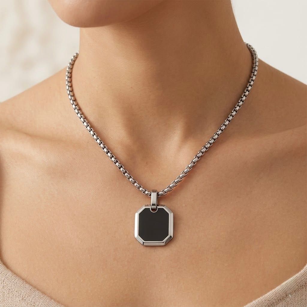 Auric Black & Gold Square Pendant Necklace