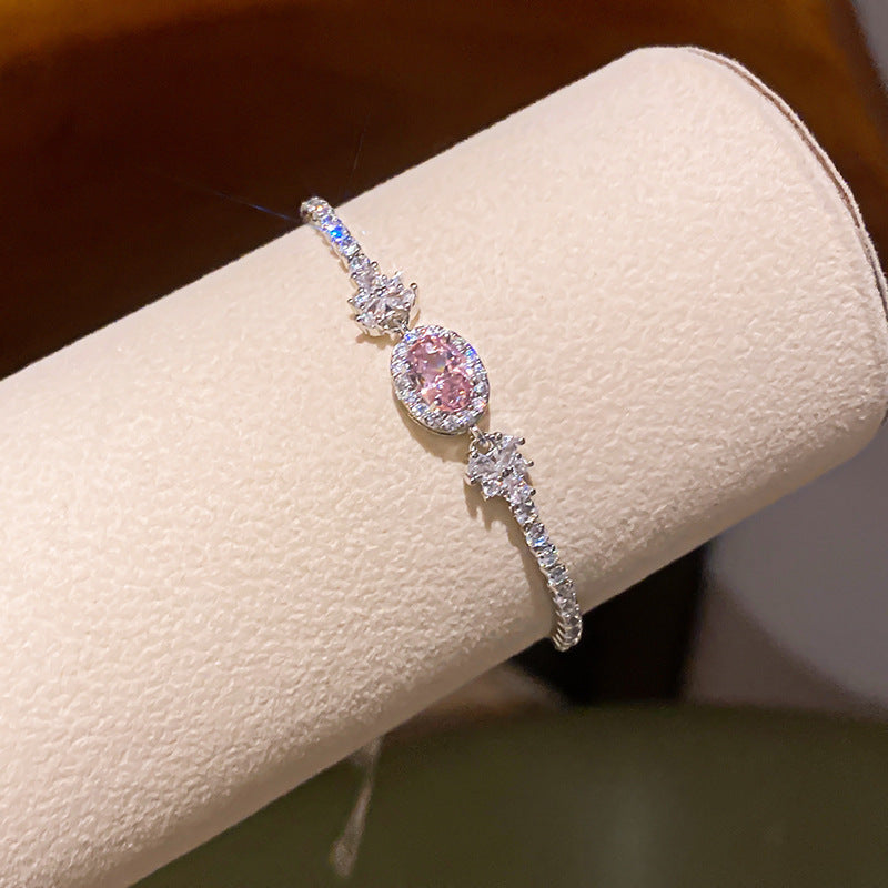 Melaurica Silver Pink Zircon Oval Bracelet