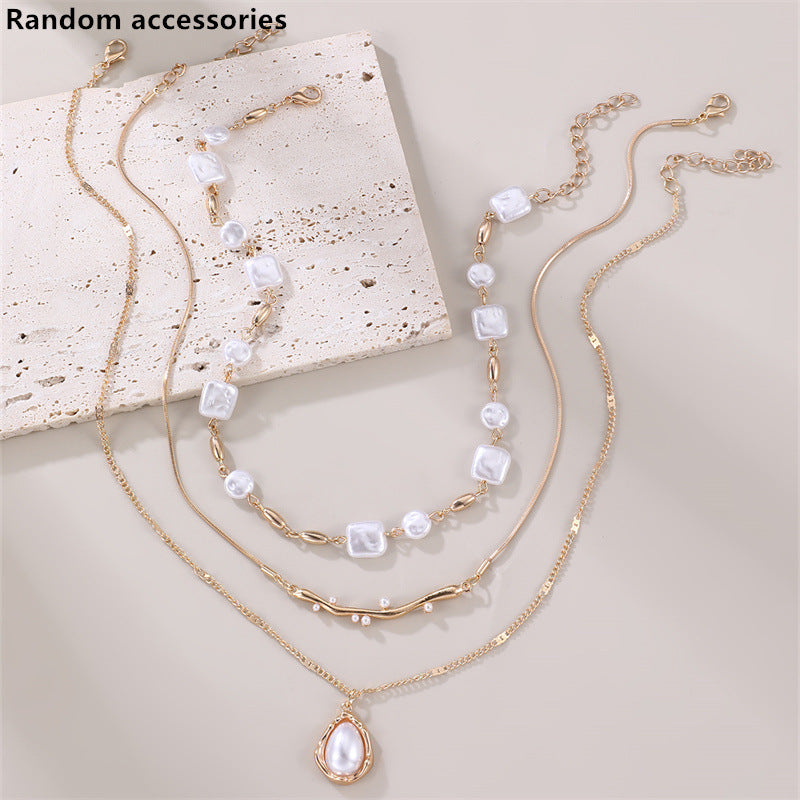 Melaurica Geometric Pearl Layered Chain Necklace