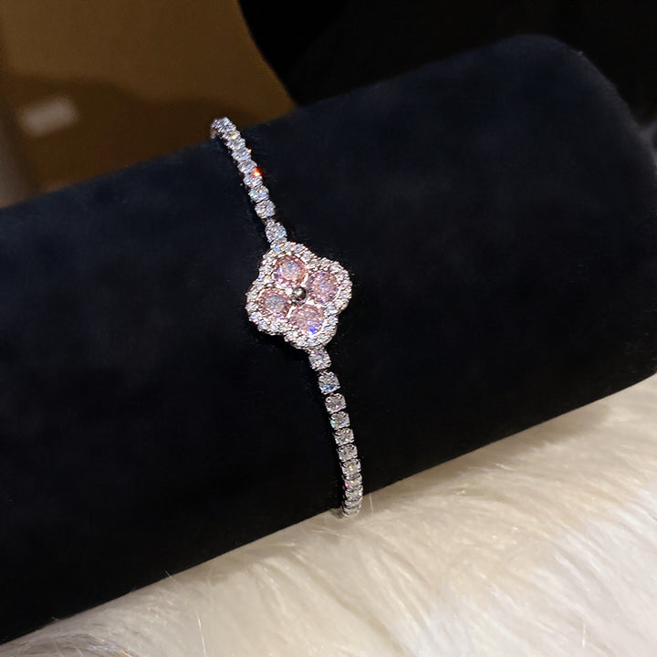 Pink Zircon Clover Flower Bracelet for Women | Melaurica