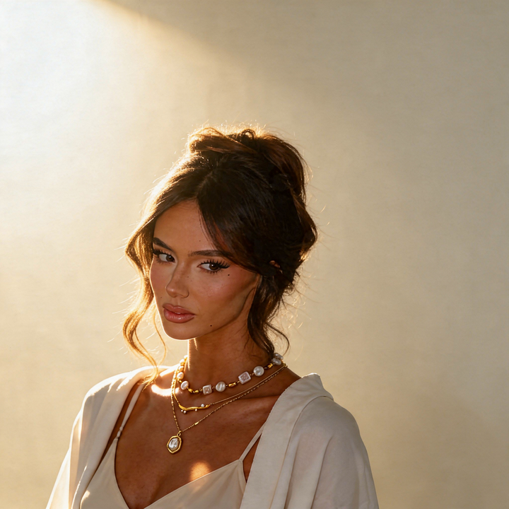 Melaurica Geometric Pearl Layered Chain Necklace