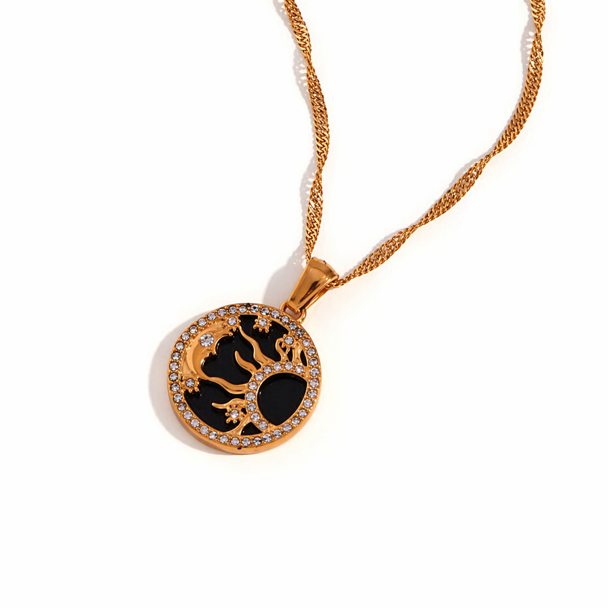 Sun Moon Shell Coin Necklace Black Shell
